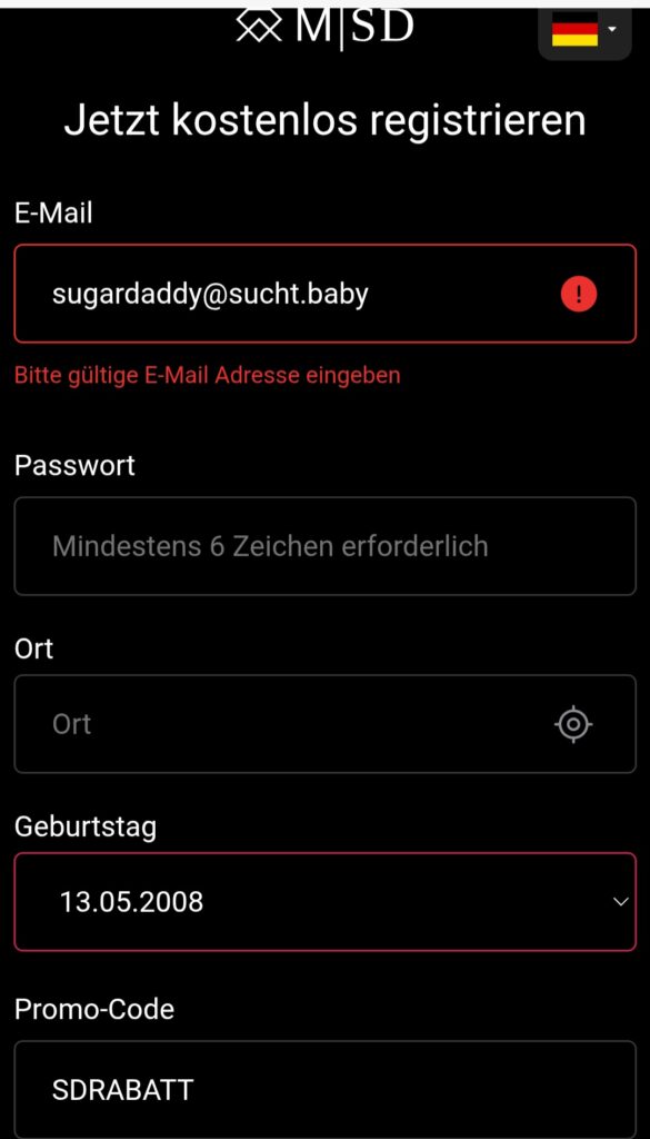 MySugardaddy mit Rabattcode anmelden