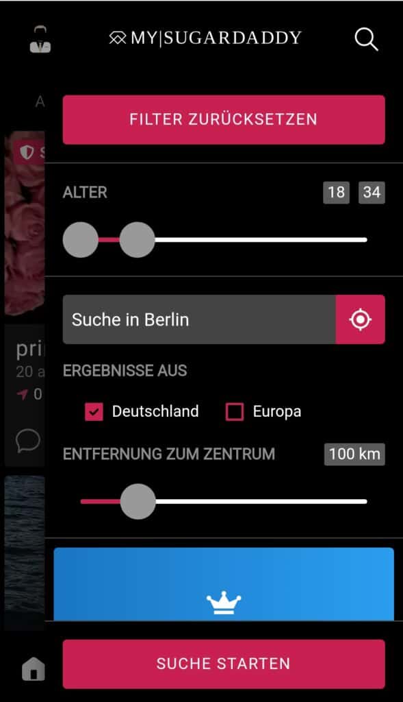 MySugardaddy Suchfilter nach Login im Erfahrungsbericht